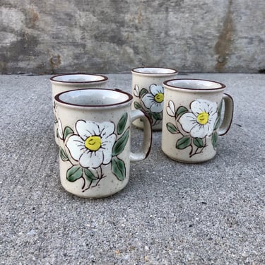 Vintage Floral Stoneware Mugs 