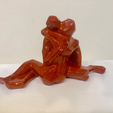 Ceramic Jaru Cubist Sculpture, Seated  Lovers, Nude Figures ,  Mid Century 