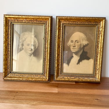 Vintage George and Martha Washington Prints. Vintage Colonial Framed Portraits. 