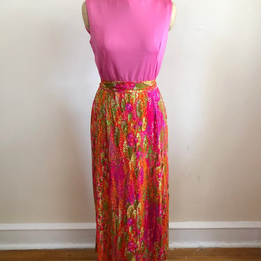 Sleeveless Mixed Fabric Maxi Dress - 1970s 