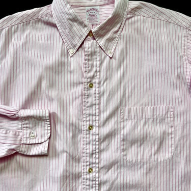 Vintage USA Made Brooks Brothers Makers Button-Down Shirt ~ 16 1/2 - 33 / L ~ 100% Cotton ~ Lightweight ~ Pinstripe 