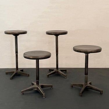 Industrial Adjustable Brushed Steel Swivel Pedestal Stools