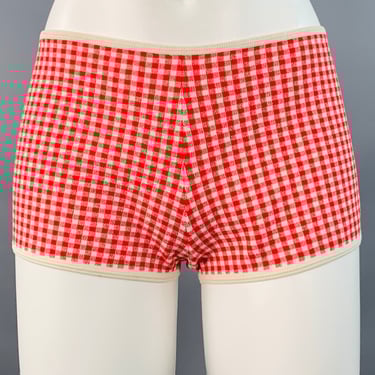 MIU MIU Size S Red Cream Viscose Gingham Elastic Waistband Shorts