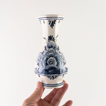 Vintage Delft Pottery Vase Holland, Blue and White Delftware Vase 