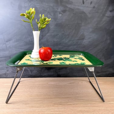 Ivy and green bed tray - vintage metal tray with folding legs 