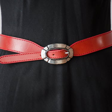 red leather belt | 80s 90s vintage Liz Claiborne western style silver buckle waist belt 