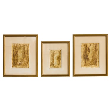 Trio of Midcentury Figurative Watercolor Framed Paintings