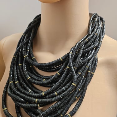 Gerda Lynggaard Monie Necklace, Torsade Horn Clasp,  Bead Multi Strand Bib Necklace, Huge Statement Necklace, Runway Designer Necklace 