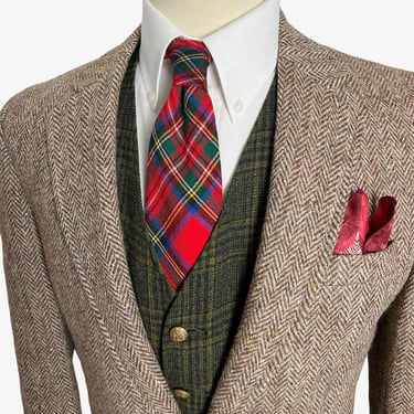 Vintage HARRIS TWEED Wool Blazer ~ 38 Long ~ Herringbone ~ jacket / sport coat ~ Preppy / Ivy Style / Trad ~ Donegal 