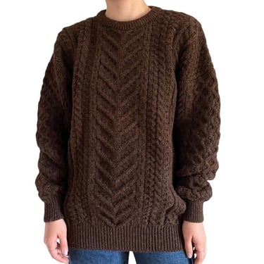 Vintage Mens West Highland Woolens Brown Wool Fisherman Cable Scottish Sweater 