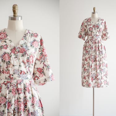 floral midi skirt set | 80s 90s plus size vintage pink white cottagecore skirt blouse 2 piece set 