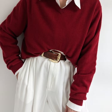 Vintage Crimson Cashmere V-Neck