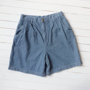 high waisted shorts | 80s 90s vintage blue white striped hickory stripe jean shorts 