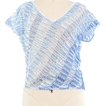 Blue Striped Net Crochet Top