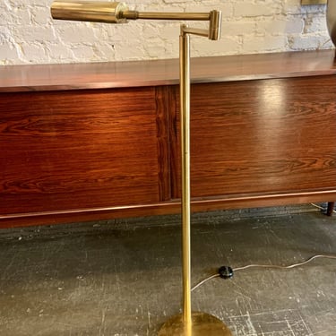 Nessen Brass Telescoping Swing Arm Pharmacy Style Floor Lamp