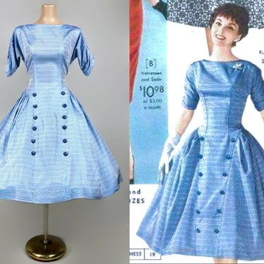 VINTAGE 50s Blue Iridescent Taffeta Party Dress by National Bellas Hess | 1950s Documented Full Cocktail Dress | VFG 