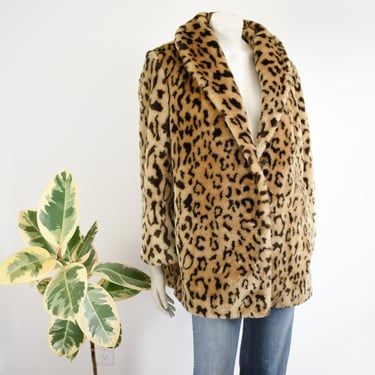 1970s Faux Fur Leopard Print Coat - M 