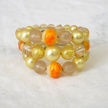 1960s Orange and Yellow Bead Memory Wire Bracelet 