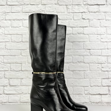 JIL SANDER   Black Leather Knee Boots, Size 38/US 8, Black