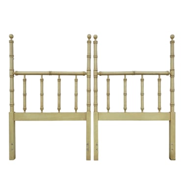 Set of 2 Twin Faux Bamboo Post Headboards by Stanley 62" Tall - Rare Vintage Spindle Yellow Wood Hollywood Regency Coastal Pair 
