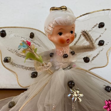 Vintage Net Angel With Porcelain Head, Looks Like Holt Howard, Tree Topper, Christmas Decor, Made In Japan, MCM 