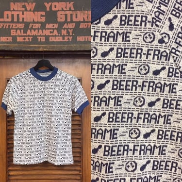 Vintage 1960’s/70’s Beer Frame Fitted Knit Tee, Vintage Tee Shirt, Bowling Shirt, Vintage Novelty, Raglan Sleeve, Vintage Clothing 