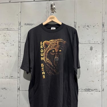 Vintage 90s Brown bear graphic t shirt 1990s Fashion Basic nature Black Graphic T Shirt 