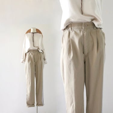 high waist chinos 26-28 - vintage 90s beige tan brown pleated front casual pants 