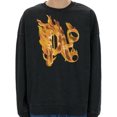 Palm Angels Men "Burning Monogram" Print Sweatshirt