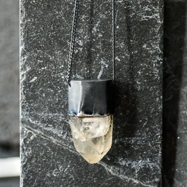 Oxidized Sterling Silver and Bold Quartz Pendant Necklace
