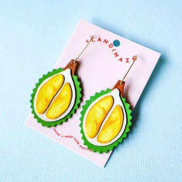 Durian Earrings - Reclaimed Leather Statement Fruit Earrings 