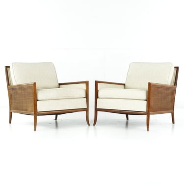 T.H. Robsjohn Gibbings Mid Century Cane Sided Lounge Chairs - Pair - mcm 