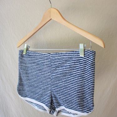 70s Terrycloth Shorts Blue and White Stripe Athletic Shorts Size M 