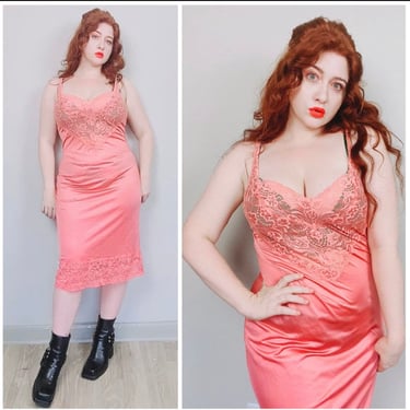 1960s Vintage Vanity Fair Dusty Rose Lace Slip / 60s / Sixties Pink Nylon Sheer Illusion Dress / Size Medium 