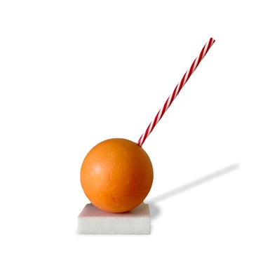 Life Size Pop Art Orange With Straw on Marble Base
