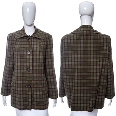1950's Pendleton Green and Brown Plaid Wool Coat Size L/XL