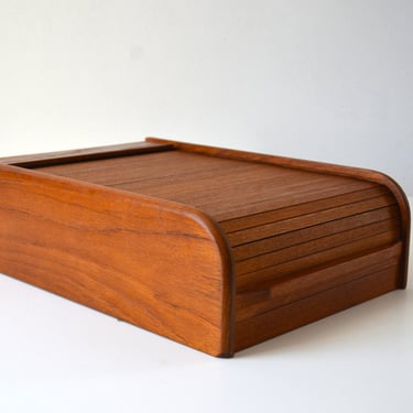 Vintage Danish Modern Teak Tambour Desk Organizer by Teak-Tech - 10" x 14" 