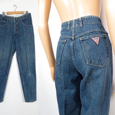 Vintage 90s Guess Jeans High Waist Tapered Leg Button Fly Jeans Made In USA Size 30 x 29 