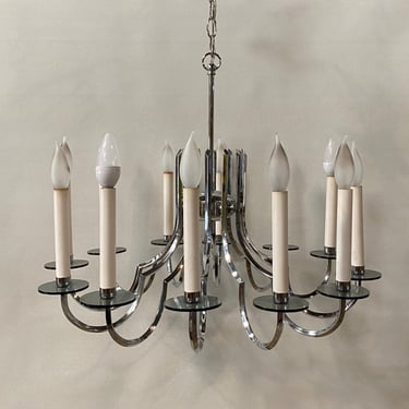 Vintage Chrome and Acrylic 12-Light Chandelier