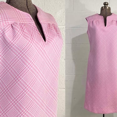 Vintage Pink Shift Dress Greentree by Walden Sleeveless White Scooter Plaid Mod Medium Large 1960s 