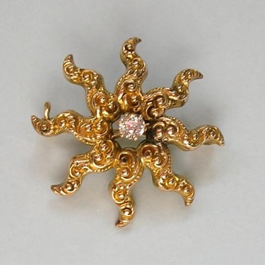 Antique 14K Gold Diamond Starburst Brooch Pin, Old Edwardian Diamond Starburst Pin Brooch, 14k Gold Pin, Wedding Jewelry (#4569) 