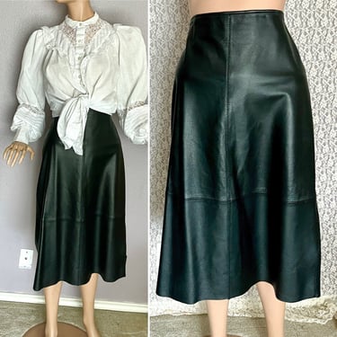 Vintage 90s Leather Straight Skirt, High Waist, Back Slit, Size 14 US 