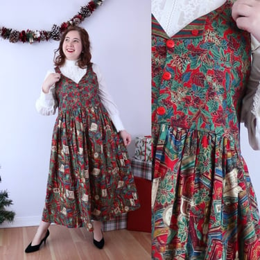 SIZE L/XL Grannycore Vintage Christmas Dress Vest Book Midi 
