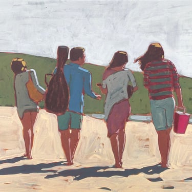 Beach #6 - Original Acrylic Painting on Canvas 20 x 16 - michael van, ocean, figurative, fine art, modern, sand, shadow, people, music 