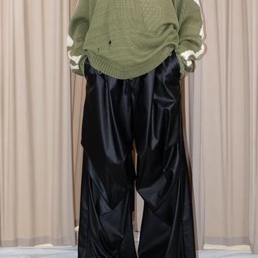 MM6 Maison Margiela Faux Leather Gathered Knee Trouser on Garmentory