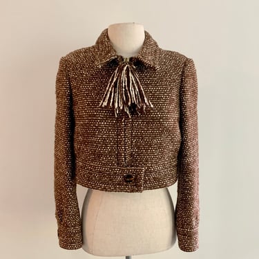 Jean Patout Boutique Paris for Saks Fifth Avenue brown tweed crop mod jacket 1960s-size S (marked 8) 