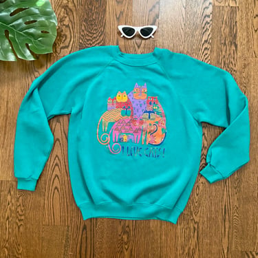 Vintage Laurel Burch Sweatshirt /  90s I Love Cats / 90s Sweatshirt Pullover / Size M/L / Free Shipping 