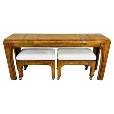 Regency Mahogany & Olive Wood Console Table With Matching Stow Away Benches 