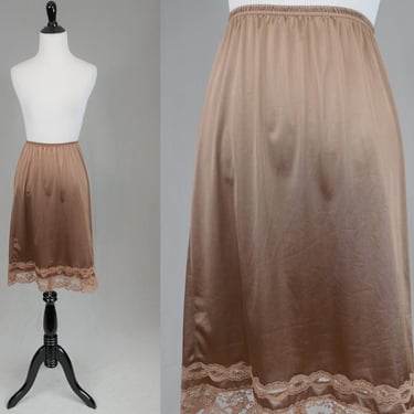 80s Light Brown Half Slip - Lace Hem - Skirt Slip - JC Penney - Vintage 1980s - M 