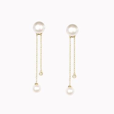 Double Pearl Chain Drop Dangle Earrings